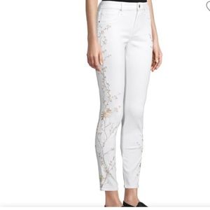 Driftwood Botanical-Embroidered Ankle-Length White Jeans| Sz  W28 L28